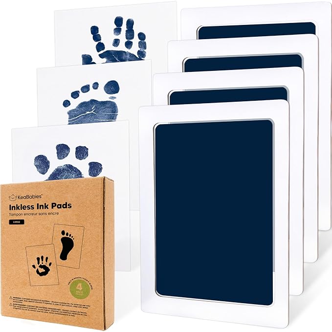 4-Pack Inkless Baby Hand and Footprint Kit - Mess Free Ink Pad for Newborn Keepsake, Dog Nose & Paw Print Kit, Clean Touch Ink Pad for Baby Hand & Footprints, Ideal New Mom Gifts (Navy, L)
