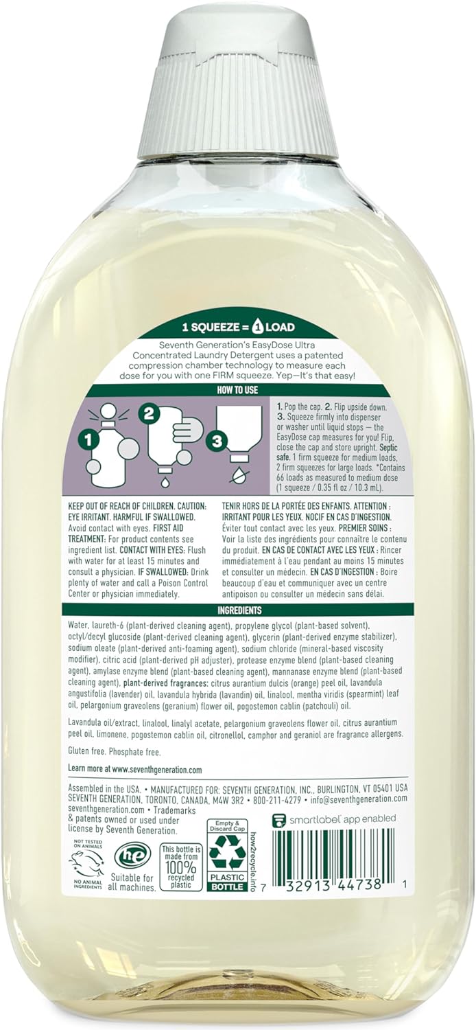 Seventh Generation EasyDose Laundry Detergent Fresh Lavender Scent 2 Pack Ultra Concentrated Washing Detergent 23 oz