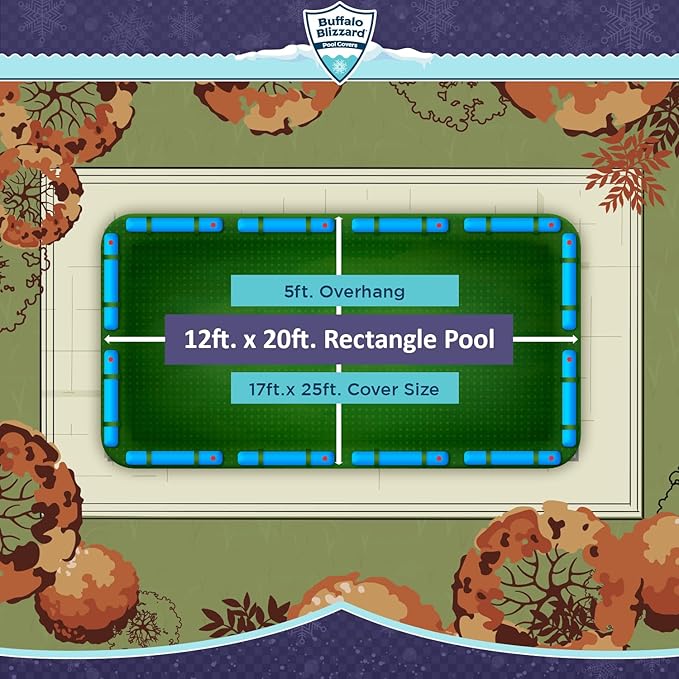 Buffalo Blizzard Supreme Plus 12 ft x 20 ft Rectangular Winter Pool Cover | Green/Black | Heavy Duty for Above Ground Swimming Pools | Easy Install | Cold & UV Resistant | Seasonal Debris Protection