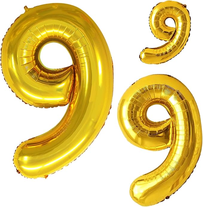 GOER Gold Foil Balloons Number 9,Huge Number Balloons for 9th 19th 29th 39th 49th Birthday Party Supplies Anniversary Decorations (3 pcs,42 inch,32 inch,16inch)