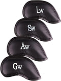 Premium Magnetic Leather Iron and Wedge Golf Club Head Covers | Set of 10 | Fits Most Clubs | Embroidered Club Label on Both Sides of Club Head Cover