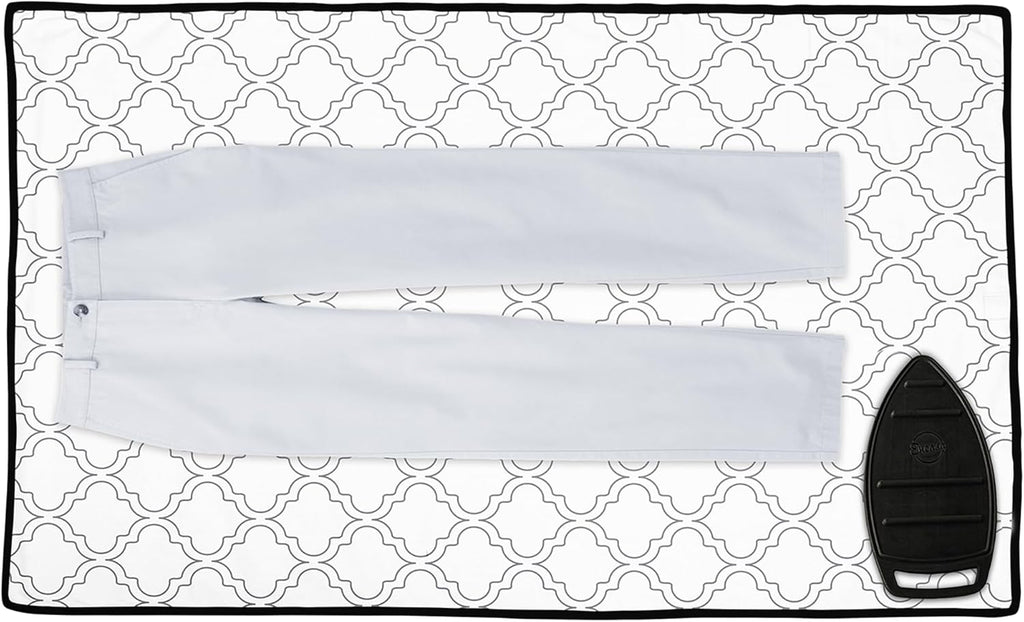 Encasa Homes Ironing Mat/Pad (Large 48"x28") with 3mm Padding & Silicone Iron Rest for Steam Pressing on Tabletop or Bed - Heat Resistant, Portable, Quilting & Travel Blanket - White Tiles