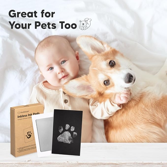 2-Pack Inkless Baby Hand and Footprint Kit - Mess Free Ink Pad for Newborn Keepsake, Dog Nose & Paw Print Kit, Clean Touch Ink Pad for Baby Hand & Footprints, Ideal New Mom Gifts (Silver)