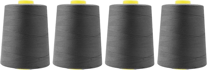 Mandala Crafts 4 Pack of Serger Threads Cones Spools - 20S/2 24000 Yards Polyester Charcoal Gray Threads for Sergers Machine and Overlock Quilting Sewing Machine