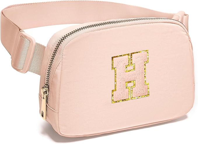 Gitus Gifts for 8 9 10 11 12 Year Old Girls Belt Bag Fanny Pack Crossbody Bags with Initial Letter Patch Cute Stuff Birthday Gifts for Teen Girls Women Personalized Trend Stuff (Coral Pink-H)