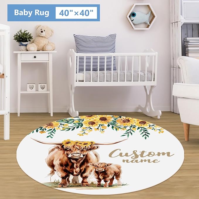 Personalized Baby Crib Bedding Set, 5 Pcs Custom Name Bedding Set, Double Layer Nursery Bedding Set for Boy Girl, Highland Cow Baby Crib Set, Gift for Toddlers Infants New Parents
