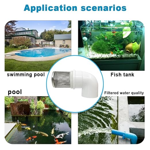 DN15 inch stainless steel filter cover connected to 90 degree elbow 1/2" PVC DN15 water pipe, suction hose strainer used to remove debris and reduce solid entry（1pcs）