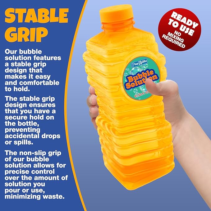 Bubble Solution | Bubbles Refill Solution 68 Oz. | Ready to Use Solution for Bubble Machines, Wands, Guns, & Other Bubble Blower Toys for Toddlers & Kids | Easy Grip Bulk Bottle