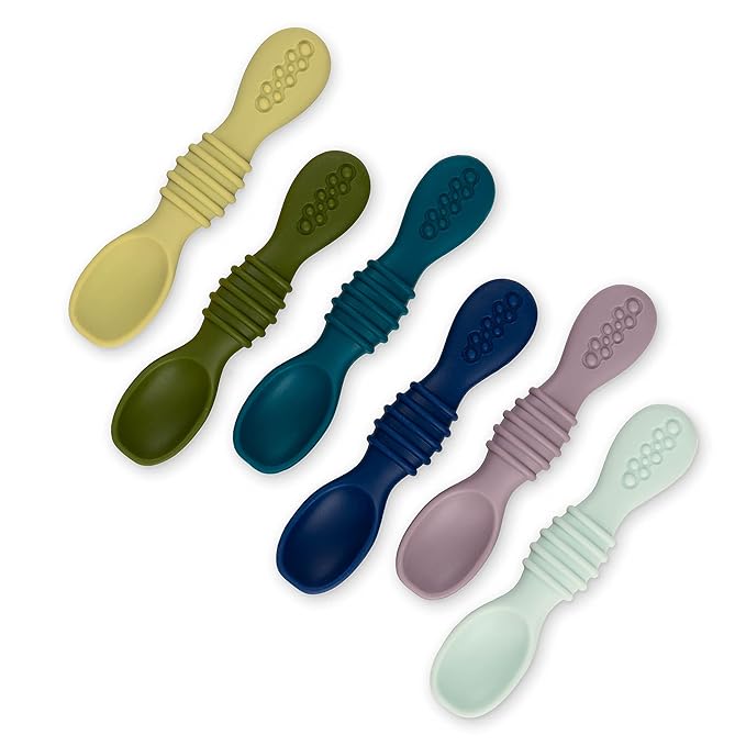 Simka Rose Silicone Baby Spoons Self Feeding (6 Pack)- First Stage Infant Spoons for Babies & Toddlers- Baby Led Weaning Shallow Spoons- Easy on Gums- 6 Months+ -Dishwasher Microwave Safe
