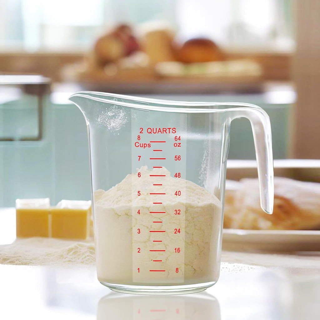 Amazing Abby - Melissa - 64-Ounce Plastic Measuring Pitcher (2-Pack), 8-Cup (2-Quart) Food-Grade Measuring Jug, Unbreakable, Stackable, Dishwasher-Safe, Great for Oil, Vinegar, Flour, and More