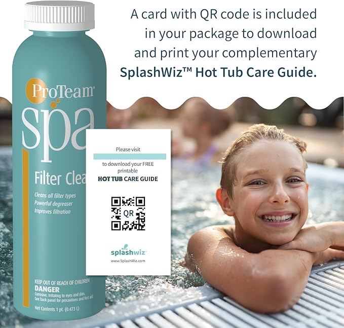 Proteam Spa Filter Clean - Spa Filter Cleaner for hot tub - Hot tub Filter Cleaner Soaking Solution with SplashWiz Hot Tub Chemicals Care Guide - Made in USA (1 pt) (2 Pack)