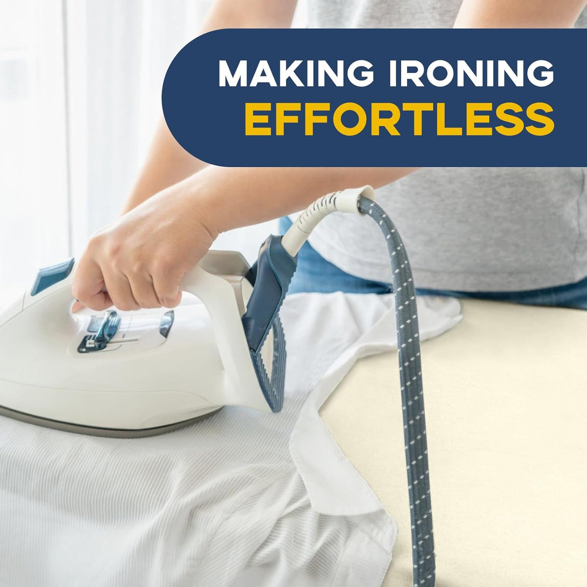 Ironing Board Full Size, RAINHOL Compact Iron Board with Iron Rest, Heat Resistant Cover with Ultra Thick Padding, Height Adjustable Heavy Duty for Home, Dorm, 43x13 Ivory