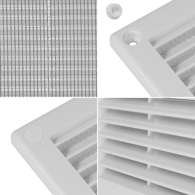 Repa Market 10 x 10 Inch (Outer) White Square Air Vent Cover - Pack of 2 Plastic Fresh Air Intake Vent - AC Cover with Nylon Mesh Screen, Wall, Ceiling HVAC Return Air Register, Modern Soffit Vents