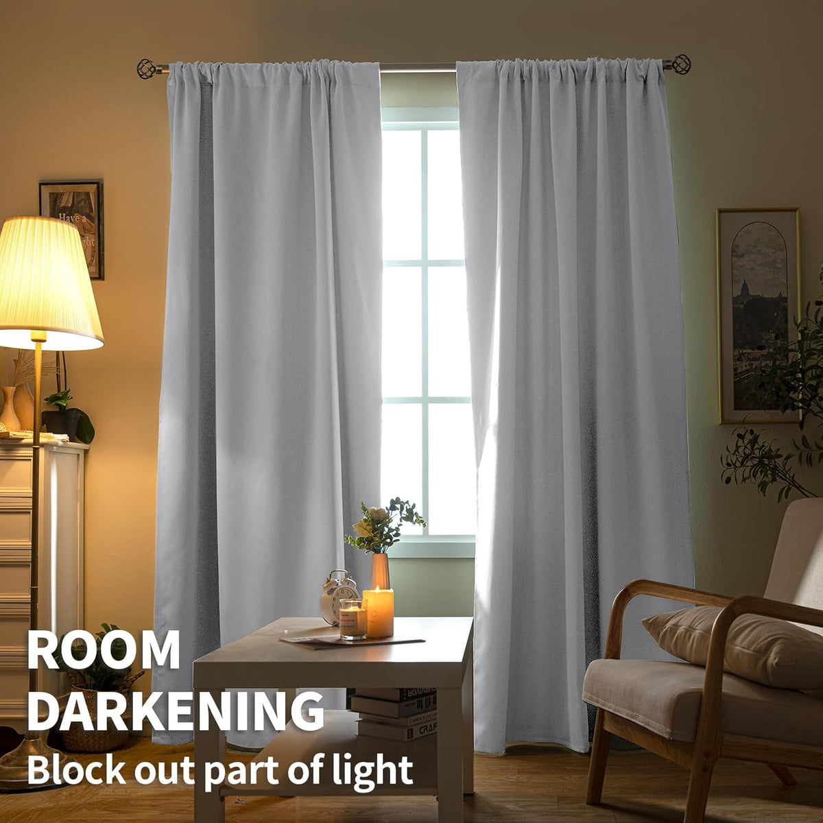 BGment Room Darkening Curtains 40 Inches Length - Rod Pocket Short Window Drapes Thermal Insulated for Bedroom Kitchen Cafe, Greyish White, 42 x 40 Inch, 2 Panels