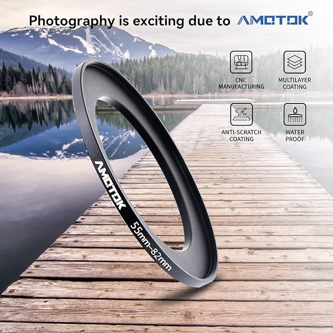 55mm Lens to 82mm Camera Lens Adapter,55mm to 82mm Filter Step-up Ring Adapter Ring,Compatible All 82mm Filter Accessory