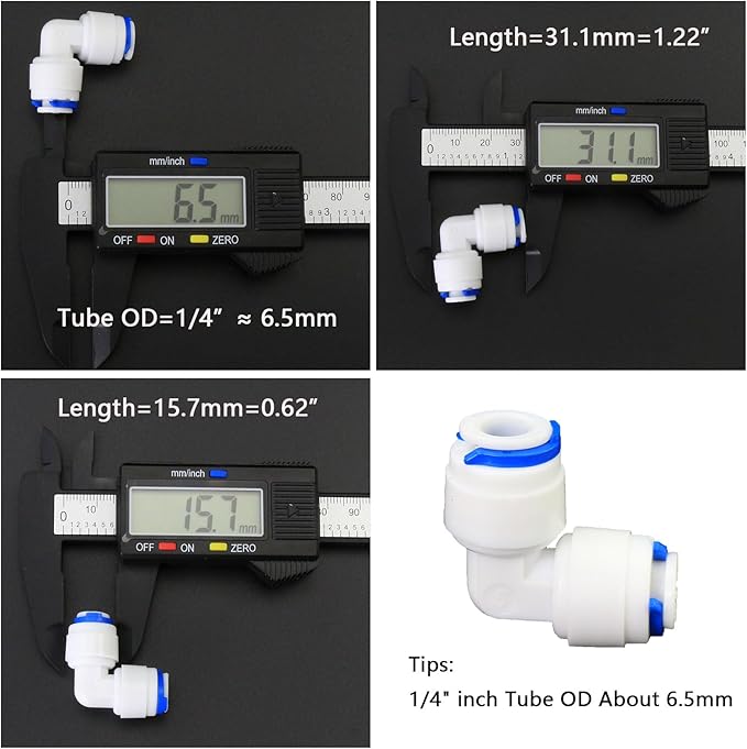 Water purifier globe valve, tee, elbow, straight through 1/4 "FPT pipe quick collection, quick push in plastic pipe joint, suitable for 5pcs of reverse osmosis filtration RODI water purifier system