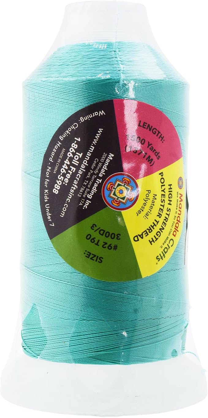 Mandala Crafts Turquoise Heavy Duty Thread -1500 Yds Tex 90 Thread for Sewing Drapery Jeans Leather Hair - Bonded Polyester Thread Outdoor Marine Upholstery Threads