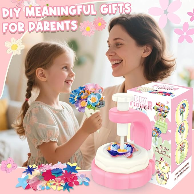 DIY Flower Craft Kits for Kids Ages 5-7: Fabric Flower Bouquets Toys, Arts and Crafts Kit for 4-8 Year Old Girls, Stem Educational Screen-Free Creative Play Gift for Girls Ages 3+