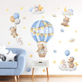 Tanlaby Blue Hot Air Balloon Wall Stickers Cartoon Bear Rabbit Stars Planets Wall Decals Peel and Stick Art Decor for Nursery Kids Bedroom Playroom Daycare Classroom