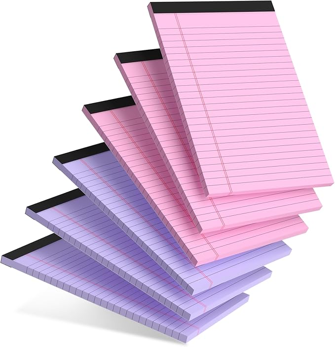Pink Purple Small Legal Pad 5 x 8 College Ruled Color Legal Pads Paper Notepads 6 Pack Sturdy Back Writing Pads 5 x 8 Note Pads Perforated Narrow Ruled Pads of Paper