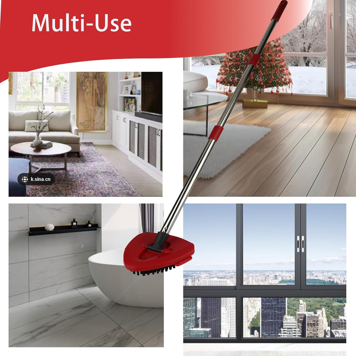 Mop Head Replacements Mop Handle for Ocedar,Adjustable Stainless Steel 4 Sections Mop Handle for O-Cedar,Mop Base and Scrub