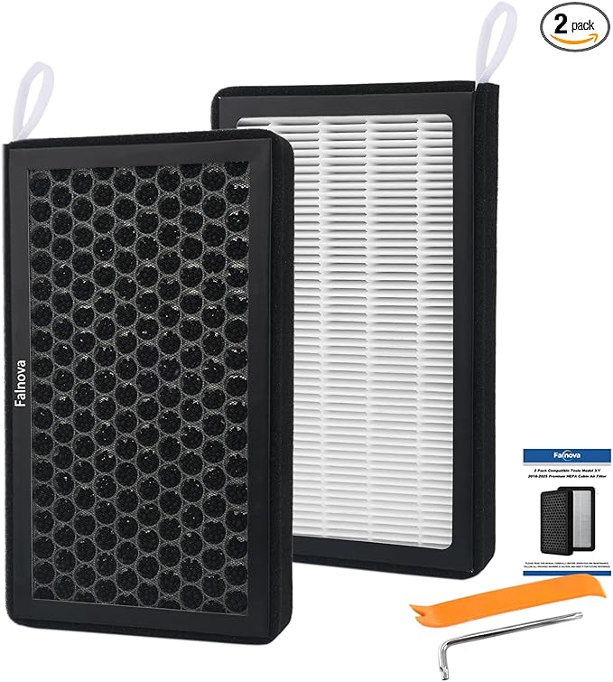 Compatible with Tesla Model 3 Model Y 2016-2025 Highland Juniper Premium HEPA Cabin Air Filter Activated Carbon 5-Layer Replacement Filter Kit - Includes Tools & Installation Guide (2 Pack)