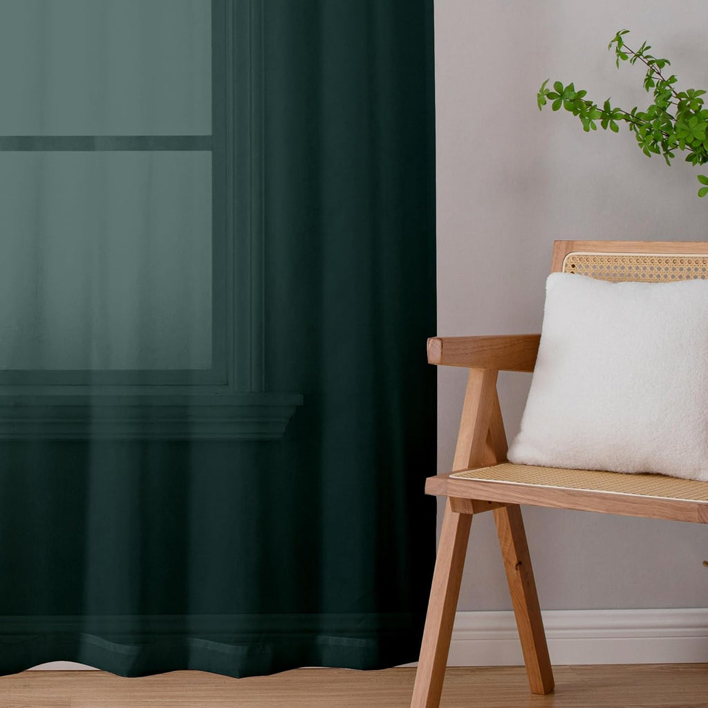 Chyhomenyc Hunter Green Sheer Curtains 54 Inch Long 2 Panels Set, Short Voile Rod Pocket Drapes for Dinning Small Windows Bathroom Living Room Bedroom, Each 42Wx54L in, 2PCS