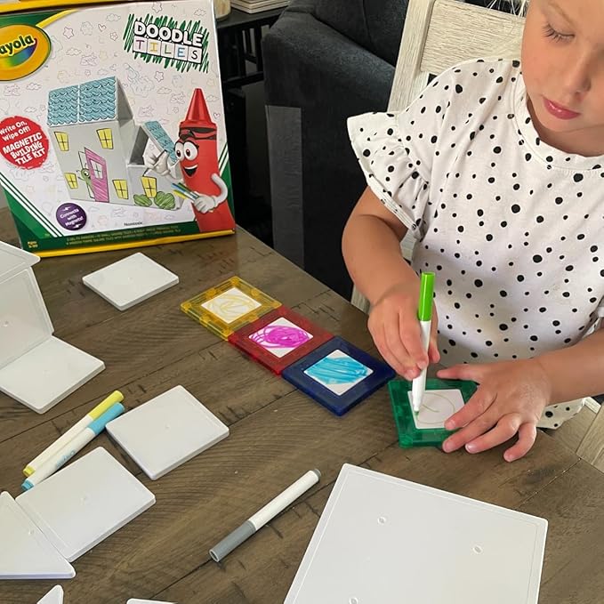 CreateOn Crayola Doodle Magnetic Tiles Building Set for Kids, Magnetic Kids’ Building Toys, STEM & Montessori Arts & Creativity Toys for Boys and Girls Ages 3+, 24-Piece Set