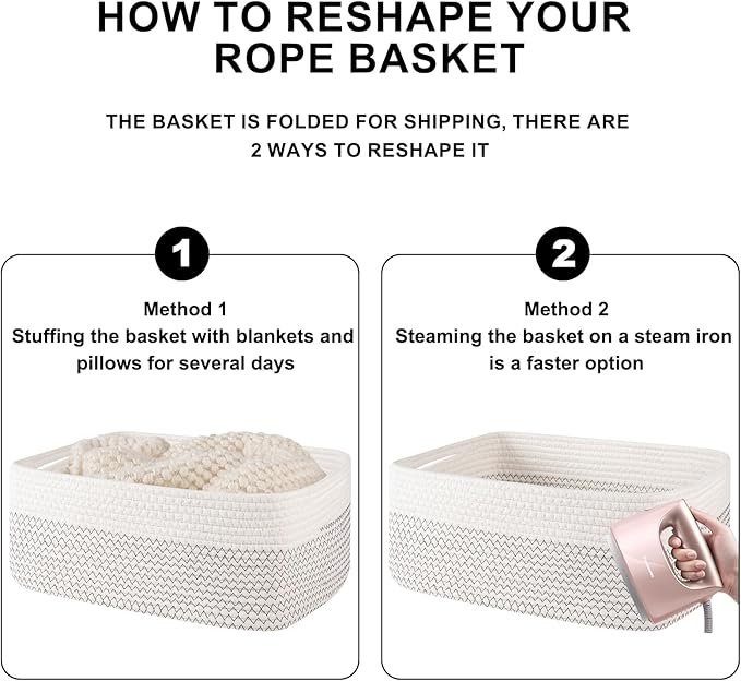 Storage Baskets for Organizing 3 Pack, Woven Baskets for Shelves, Closet Organizer Bins Empty Gift Basket Toy Storage for Toys, Books, Towels, Clothes, 15"x11.42"x6.7", White & Black