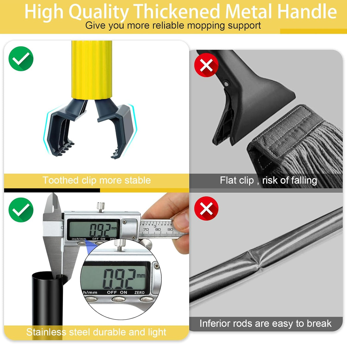 Commercial Mop Handle Heavy Duty, Industrial Mop Stick with Jaw Clamp Wet Gripper Mops Head Replacement Holder for Floor Cleaning