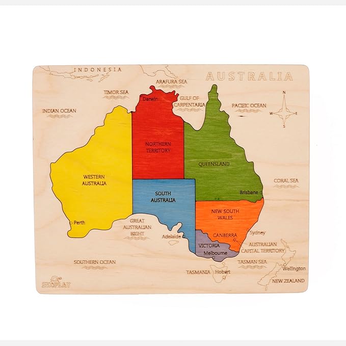 Australia Map Wooden Jigsaw Puzzle for Kids | 6 Puzzle Pieces | Learning & Educational Toy Gift for Boys & Girls Ages 3 Years and Above
