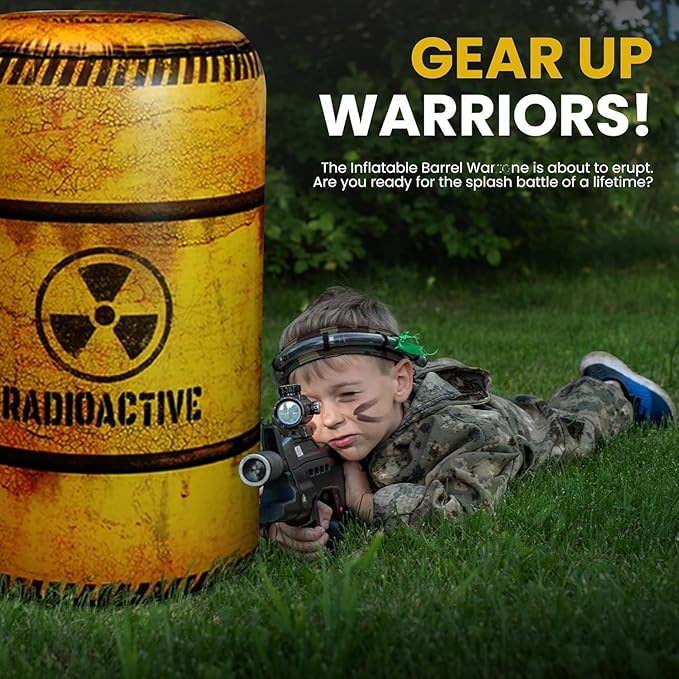 4 Barrels Inflatables, Compatible with Nerf, Laser tag, Birthday Party Activities and Decoration.