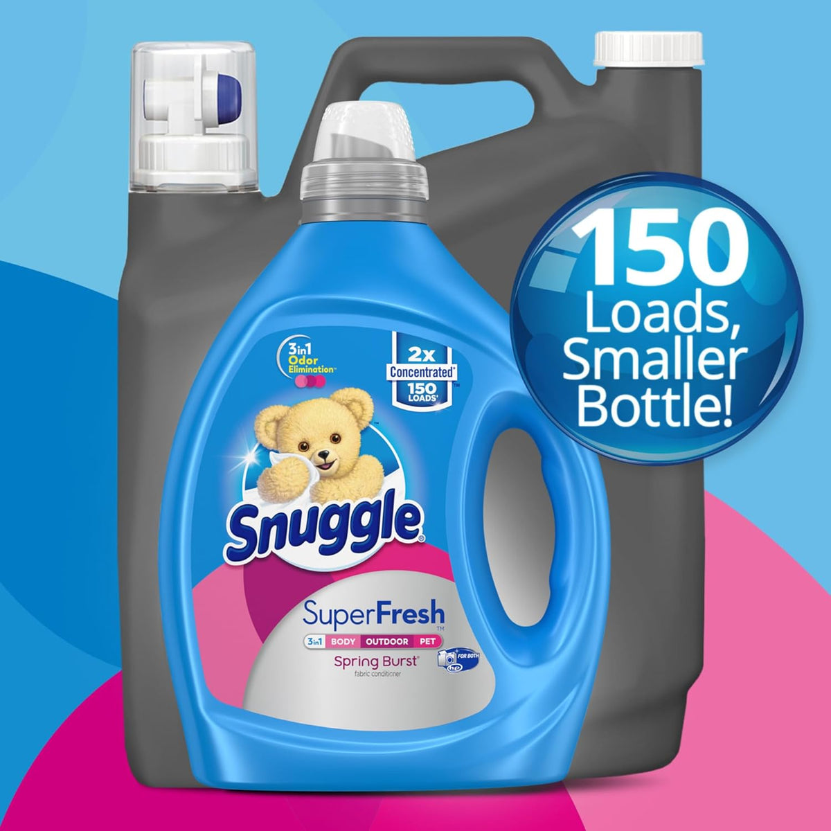Snuggle Liquid Fabric Softener, SuperFresh Spring Burst, Eliminates Tough Odors, 2X Concentrated, 150 Loads (size may vary)