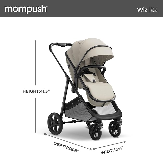Mompush Wiz 2 in 1 Baby Stroller with Bassinet Mode, Convertible Infant Stroller for Newborn and Toddler with Reversible Seat and Large UPF 50+ Canopy