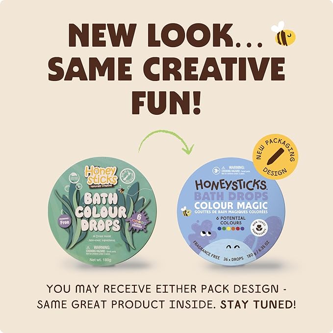 Honeysticks Bath Color Tablets for Kids - Non Toxic Bathtub Drops Made with Natural Ingredients and Food Grade Colors - Fragrance Free - Fizzy, Brightly Colored Bathtime Fun, Great Gift - 36 Drops
