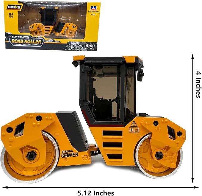 Gemini&Genius Double-Drum Road Roller Toy Construction Vehicle Toy 1/50 Scale Die-cast Grader Engineering Road Planer Vehicle, Asphalt Drum Compactor Alloy Model Toys and Collections for Kids