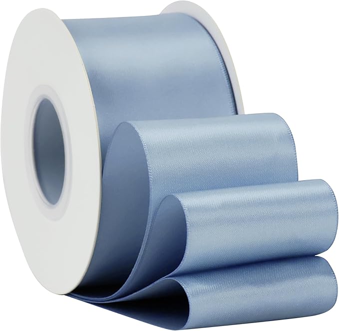 HUIHUANG French Blue Ribbon 2 inch Wide Double-Faced Blue Satin Ribbon for Crafts, Bows Making, Flower Bouquet Wrap, Gift Wrapping, Wedding Bridal Shower Decor, Home Decor -25 Yards/Roll