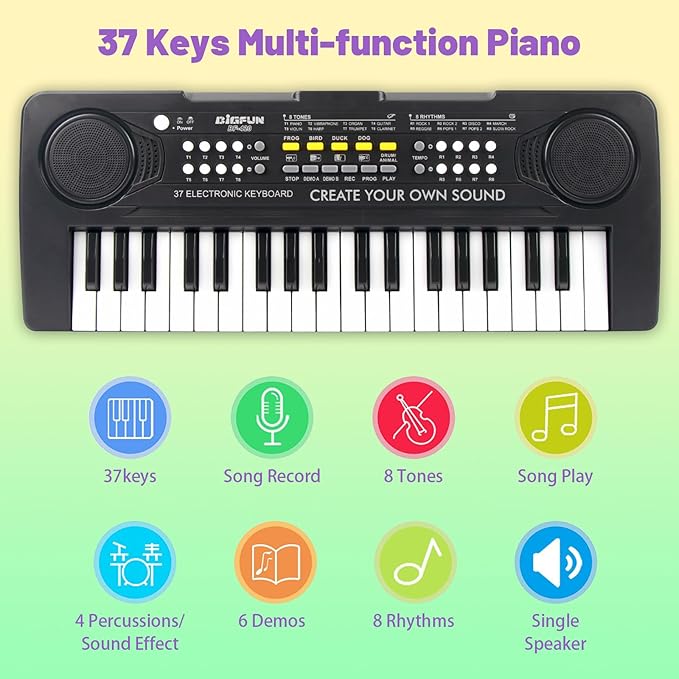 Kids Piano Keyboard, 37 Keys Portable Music Keyboard Electric Piano Toys for Children, Educational Electronic Musical Instrument Toys Gifts for Kids Ages 3 4 5 6 7 8 9