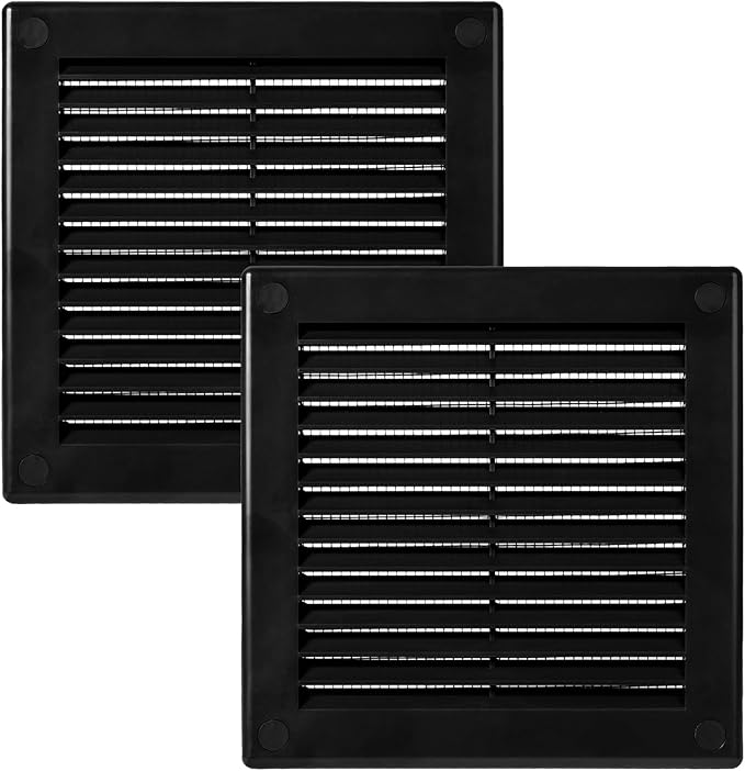 Vent Systems 8" x 8" Inch (Opening Dimensions) - Pack of 2 - Black Plastic Soffit Vent Cover - Durable Square Air Vent Grille with Mesh Screen - Ventilation Grill Wall, Ceiling Indoor, Outdoor