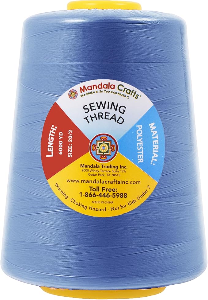 Mandala Crafts 4 Pack of Serger Threads Cones Spools - 20S/2 24000 Yards Polyester Steel Blue Threads for Sergers Machine and Overlock Quilting Sewing Machine