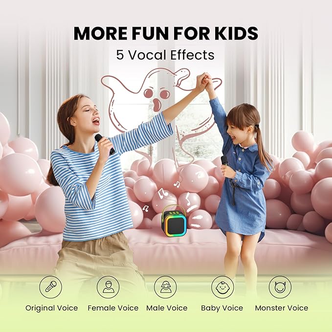 IROO Mini Karaoke Machine for Kids, 2025 TOP Toys Birthday Gifts Ideas for Girls Ages 4, 5, 6, 7, 8, 9, 10, 12+ Years Old, Portable MP3 Player with 2 Wireless Mics for Party