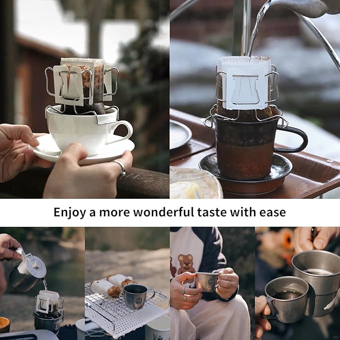 Hanging Ear Drip Coffee Bag Holder with 50-100Pcs Portable Coffee Filter Paper Bag, Coffee Drip Bag Chair Stand, Portable Coffee Filter Paper Bag, for Easy Pour Over (Stand + 50 Bags)