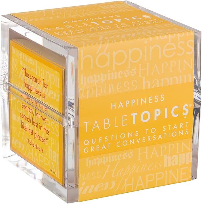 TableTopics Happiness Question Card Game - 135 Conversation Starter Cards with Tips, Ideas, & Quotes to Spark Meaningful Discussions with Adults at Dinner Parties, Girls’ Nights, and More