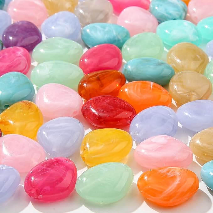 80pcs Acrylic Beads Large Imitation Marble Bead Vintage Colors Beads for Jewelry Making Bracelet Necklace Craft Making Supplies(19 * 23light)