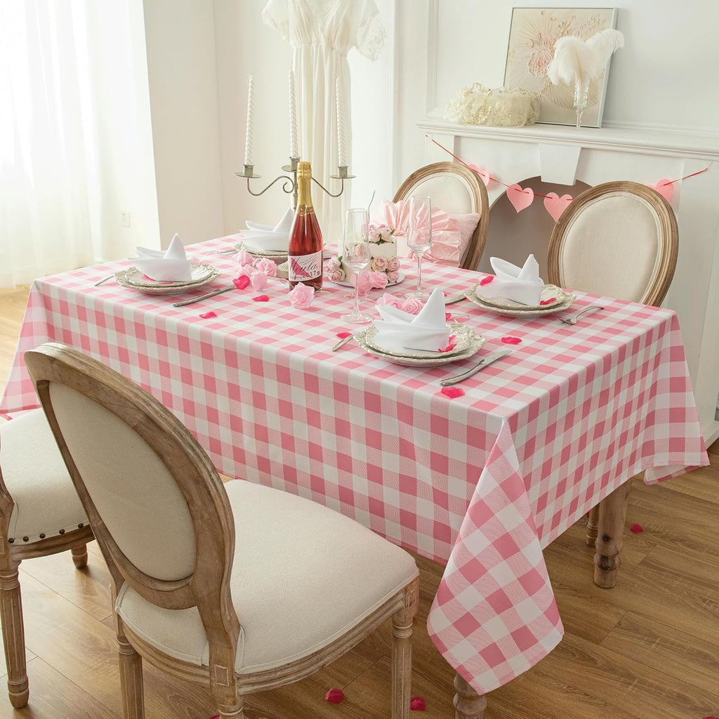 Classic Gingham Plaid Tablecloth Fabric - Rectangular 58x102 Inch Water Resistant Checked Table Cloth for Indoor/Outdoor Use - Table Cover for Kitchen, Picnics, Gardens, and Parties