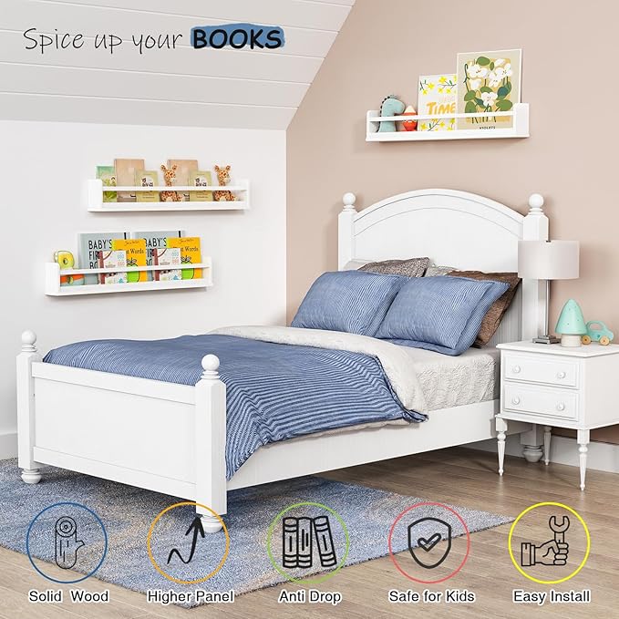 Upgraded White Wall Bookshelf for Kids Room, 36 Inch Long Floating Nursery Book Shelves for Wall, Wider Hanging Bookshelves for Toddlers Childrens Clothes Kids Bedoom Playroom -Set of 3