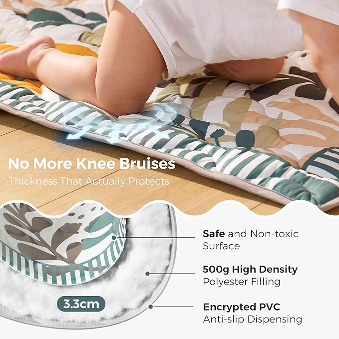 Momcozy Baby Play Mat for Floor, 50x50 Thickened Playpen Mat, Playmate for Baby Tummy Time, Waterproof & Non-Slip, Foldable Outdoor Mat with Carrying Handle, Forest World