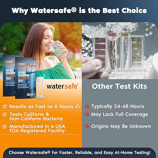 Watersafe® Bacteria Water Test Kit – USA-Made – Results as Fast as 6 Hours – Detects Coliform (Inc. E. coli) & Non-Coliform Bacteria in Drinking, Well & Tap Water – Lab-Quality Testing – 4 Pack