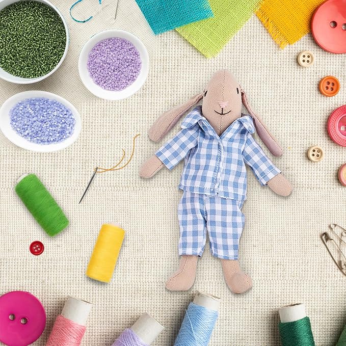 Giant bean Bunny Toys for Kids, Easter Bunny, 4 PCS Hand Made Rabbit Family Dolls with Removable Clothes, Suitable for Infants, Boys and Girls, Dollhouse People, Easter Basket Essentials