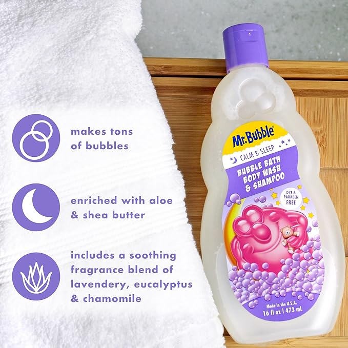 Mr. Bubble Calm and Sleep 3in1 Bubble Bath, Body Wash & Shampoo, 16 oz., Pack of 4